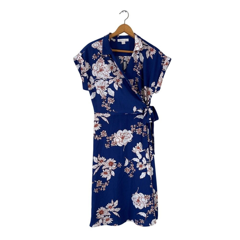 Monteau Los Angeles Floral Wrap Dress Blue Size XL